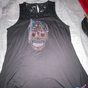 Disney black rhinestone skull tank